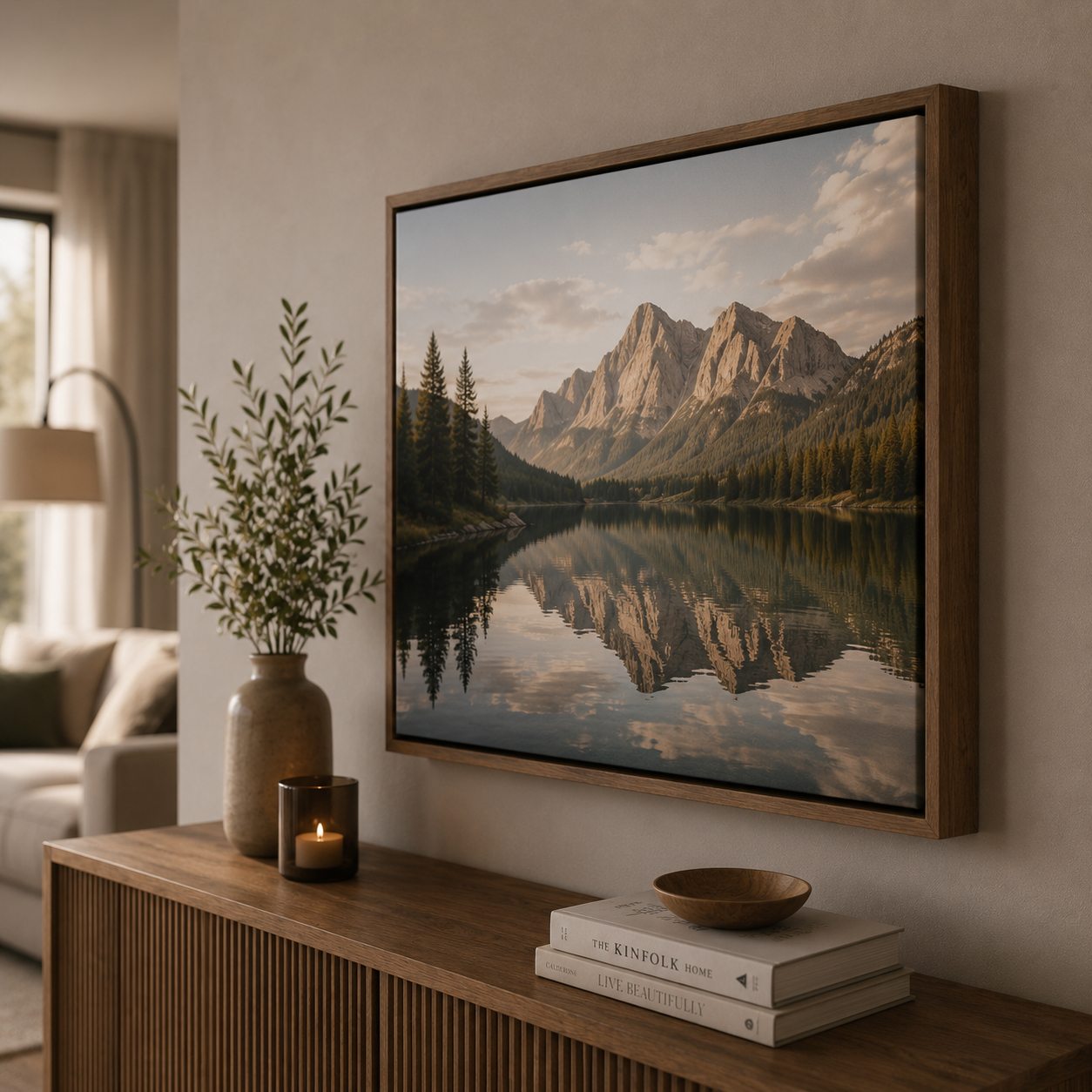 Mountain landscape printed as a framed canvas