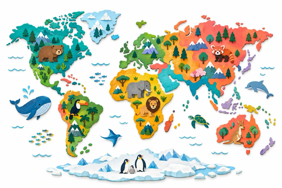 Colorful paper-cut world map