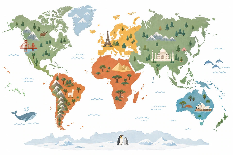Cheerful Landmark World Map