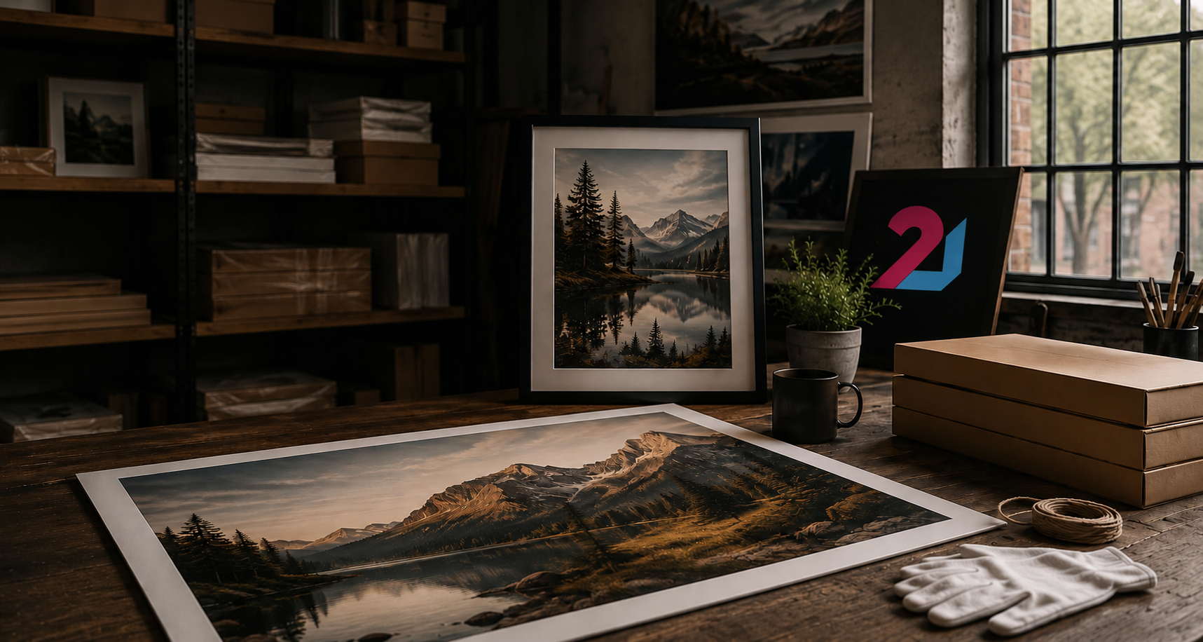 Photographic poster print being prepared in the YI2C Yorkshire workshop