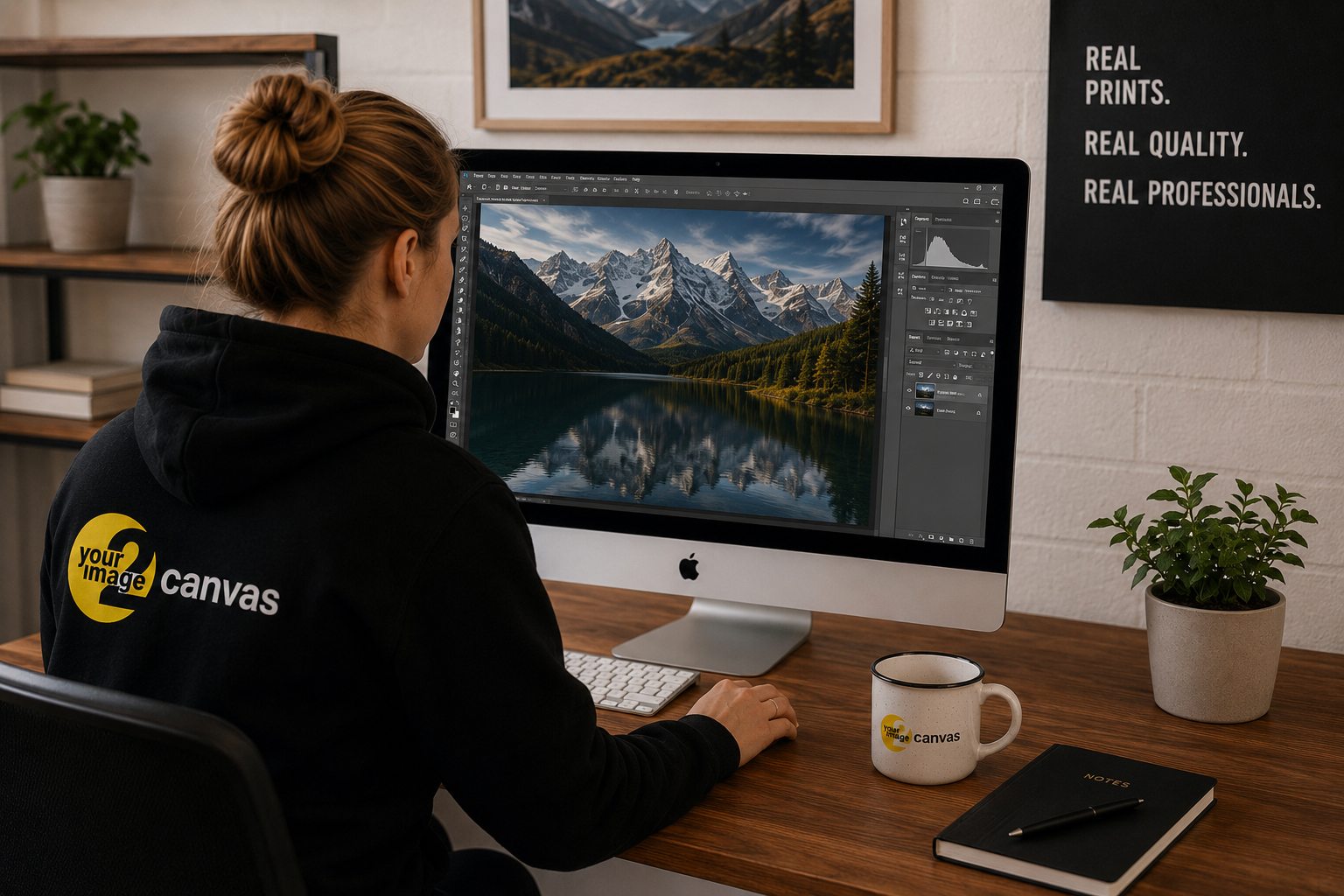 YI2C production staff checking a customer image before print