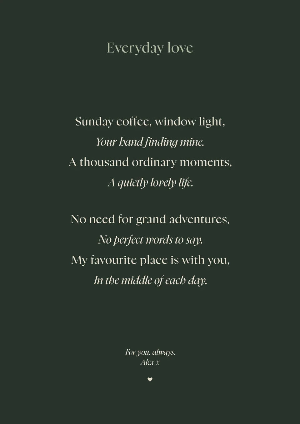 The Poem Word Art made in the YI2C creator with fictional demonstration wording.