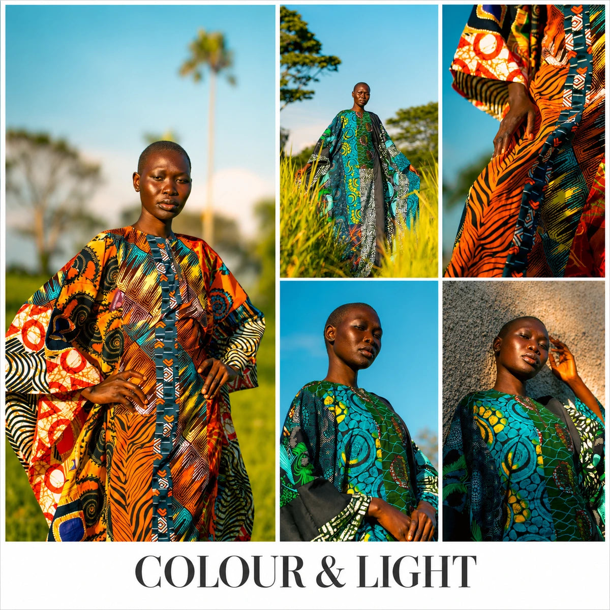 AI collage made from five separate uploaded photographs with one larger portrait and Colour and Light caption