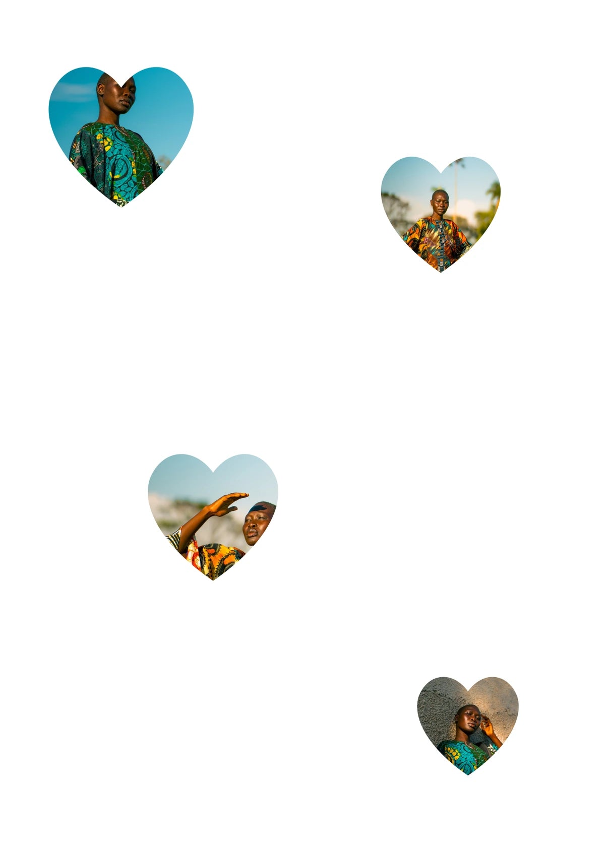 Controlled heart-mask collage with small images uneven gaps and deliberate face-cropping problems