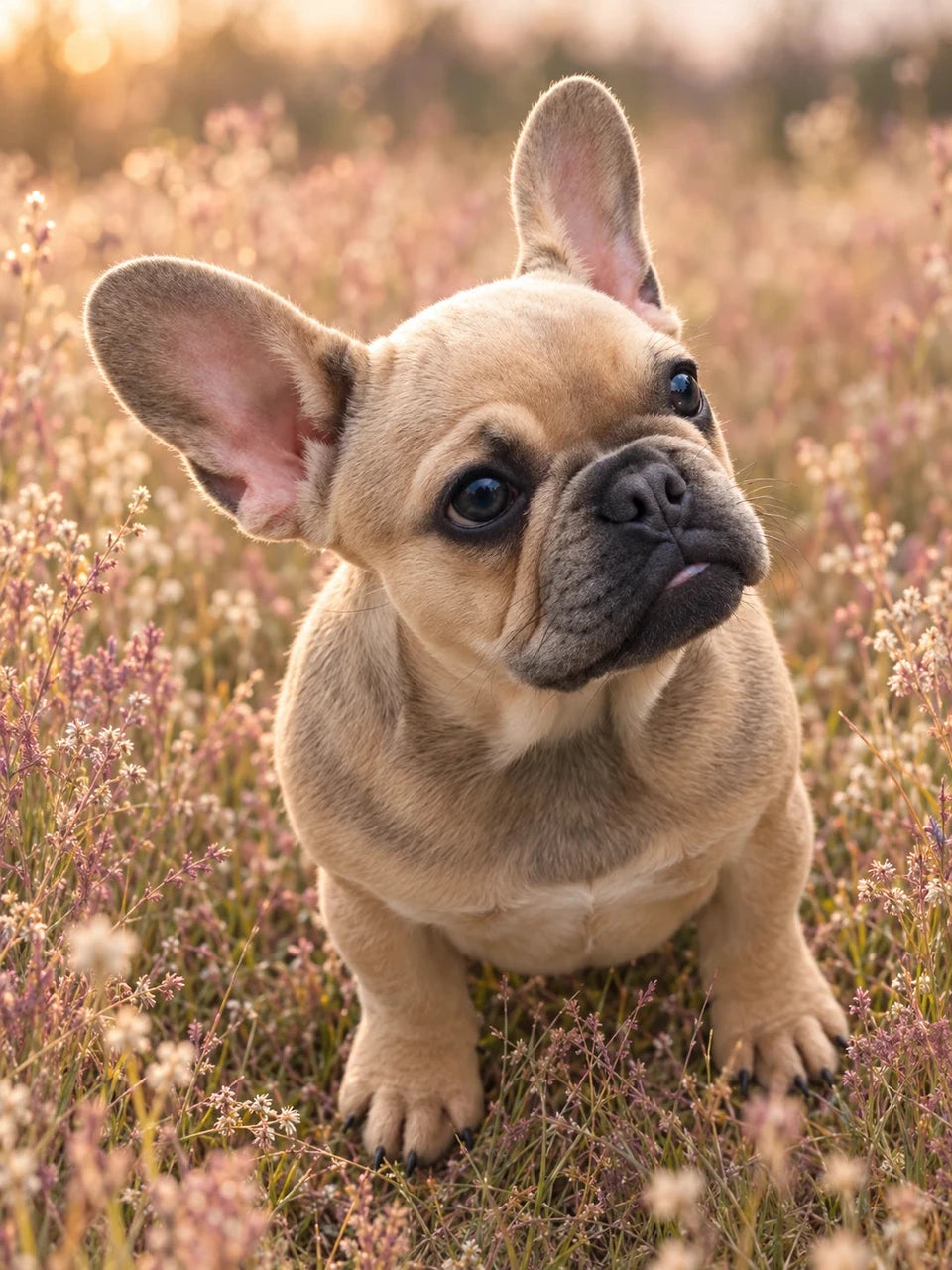 AI-created photographic-style dog portrait in a meadow