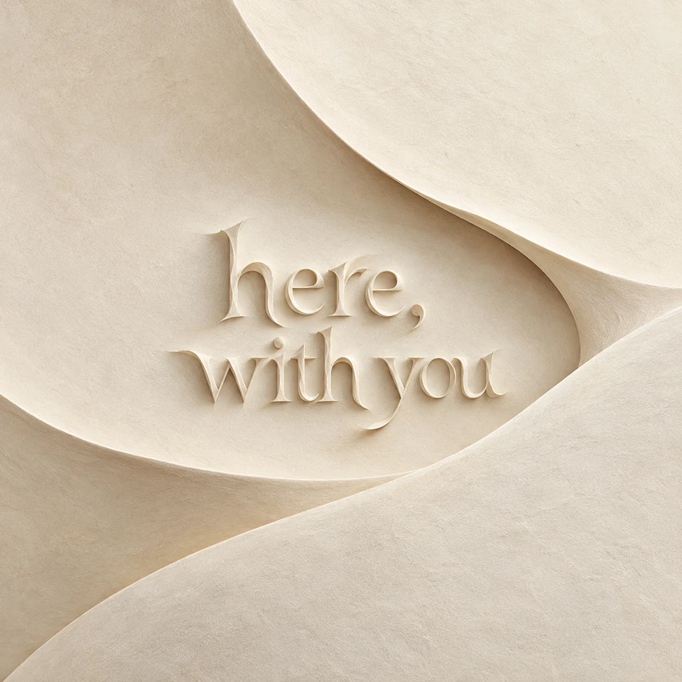Here, with you abstract quote artwork in warm white, parchment and soft almond.