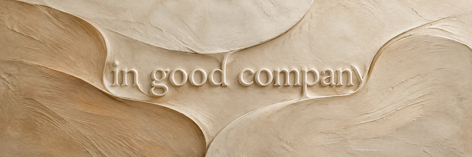 In good company abstract quote artwork in warm sand, ivory and soft toasted almond.