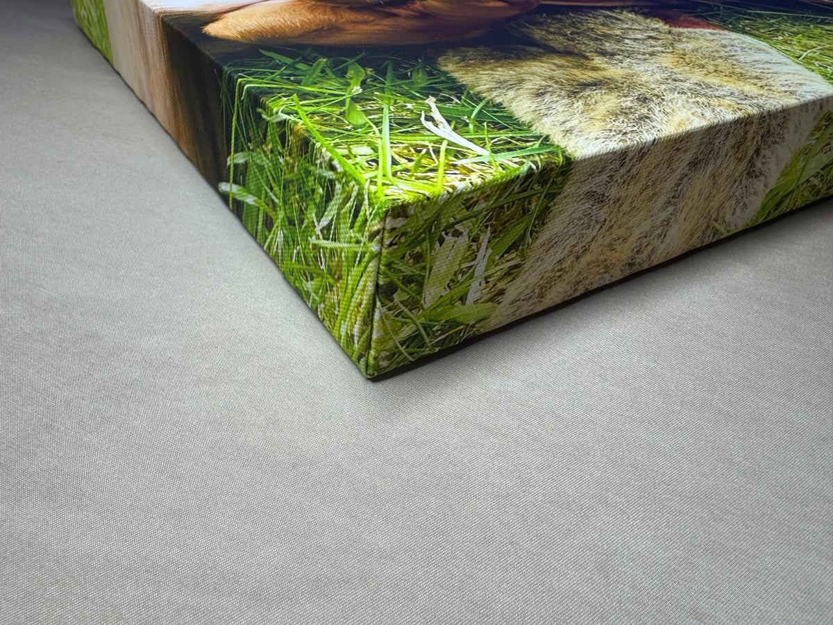 Close photograph of the real Ivy canvas corner showing the wrapped sides and folded finish