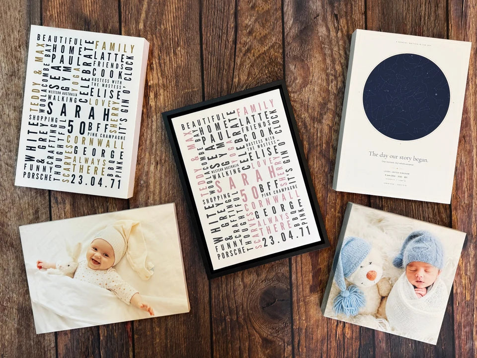 Photo canvases, Word Art and a Star Map together on our worktop