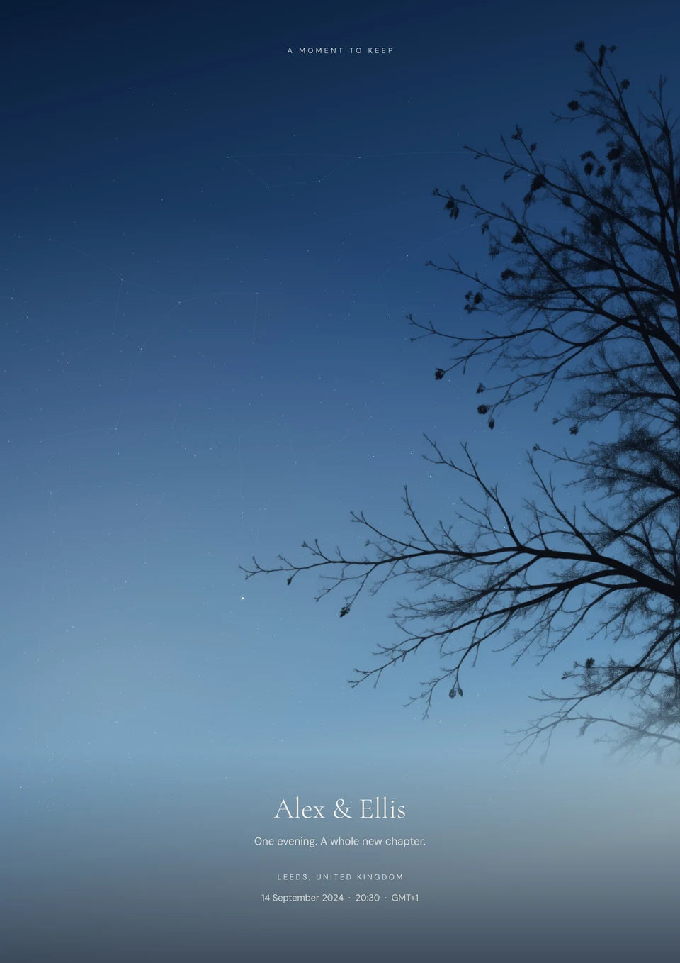 Under This Sky made in the YI2C app with fictional Alex & Ellis wording.