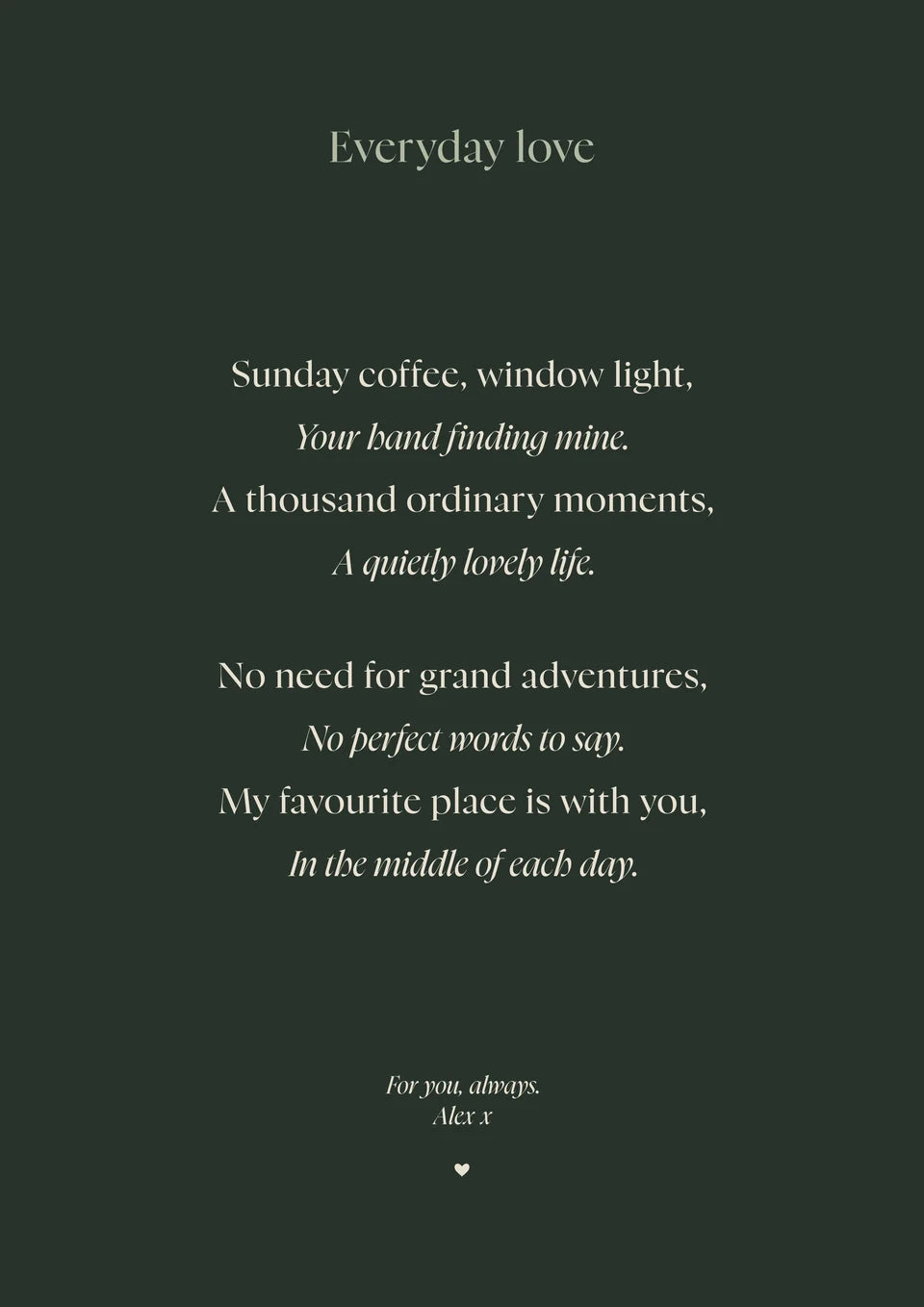 The Poem Word Art made in the YI2C creator with fictional demonstration wording.