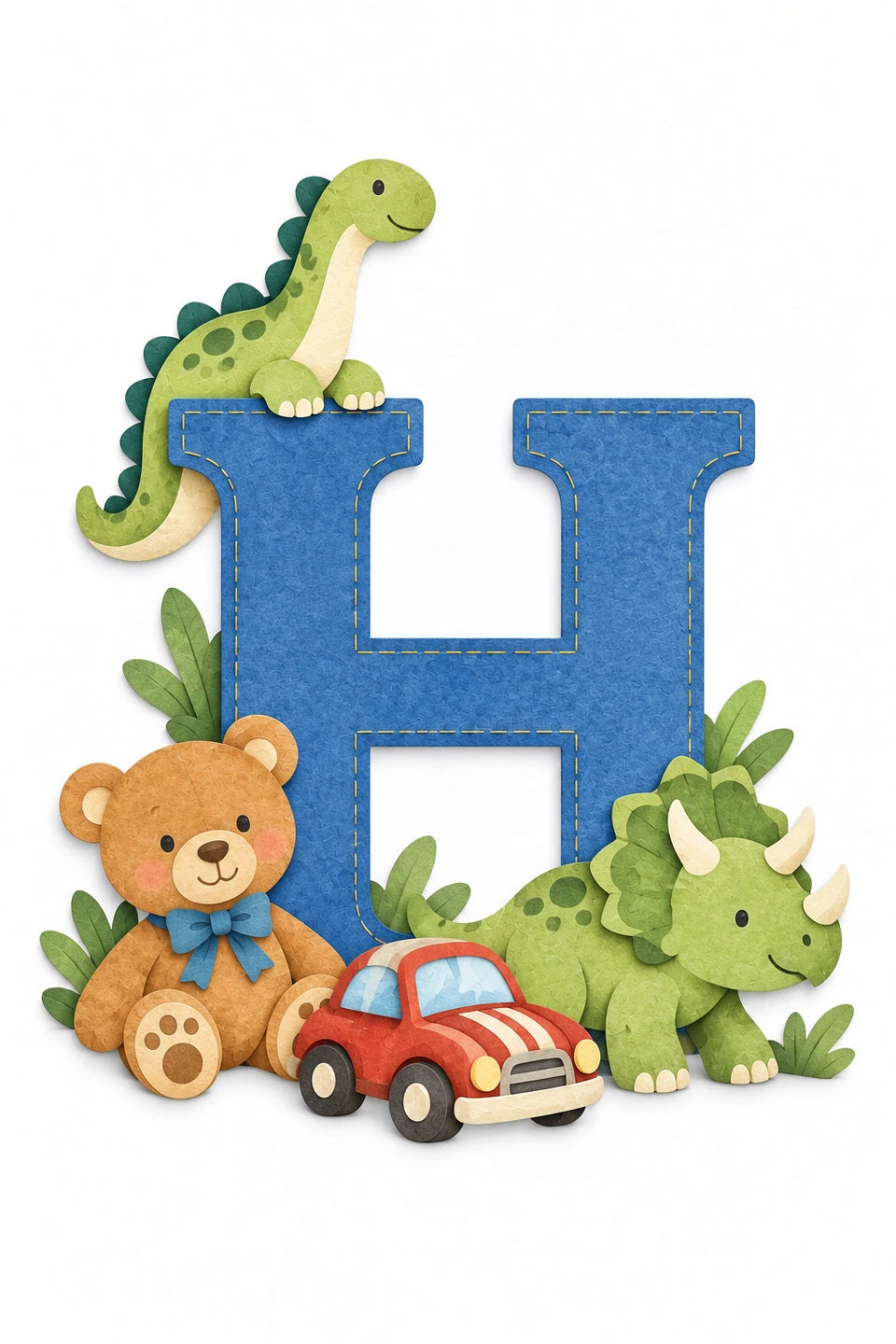 Matching paper-cut H initial