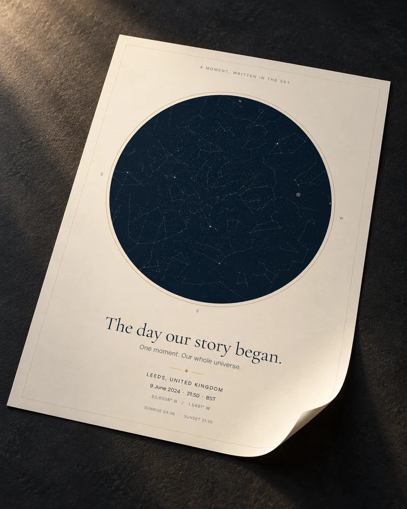 Classic Star Map printed on unframed matte poster paper in a dramatic setting