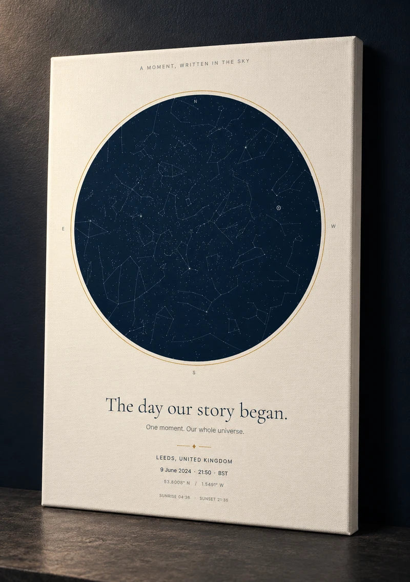 Classic Star Map as a slim wrapped canvas print in a dramatic interior
