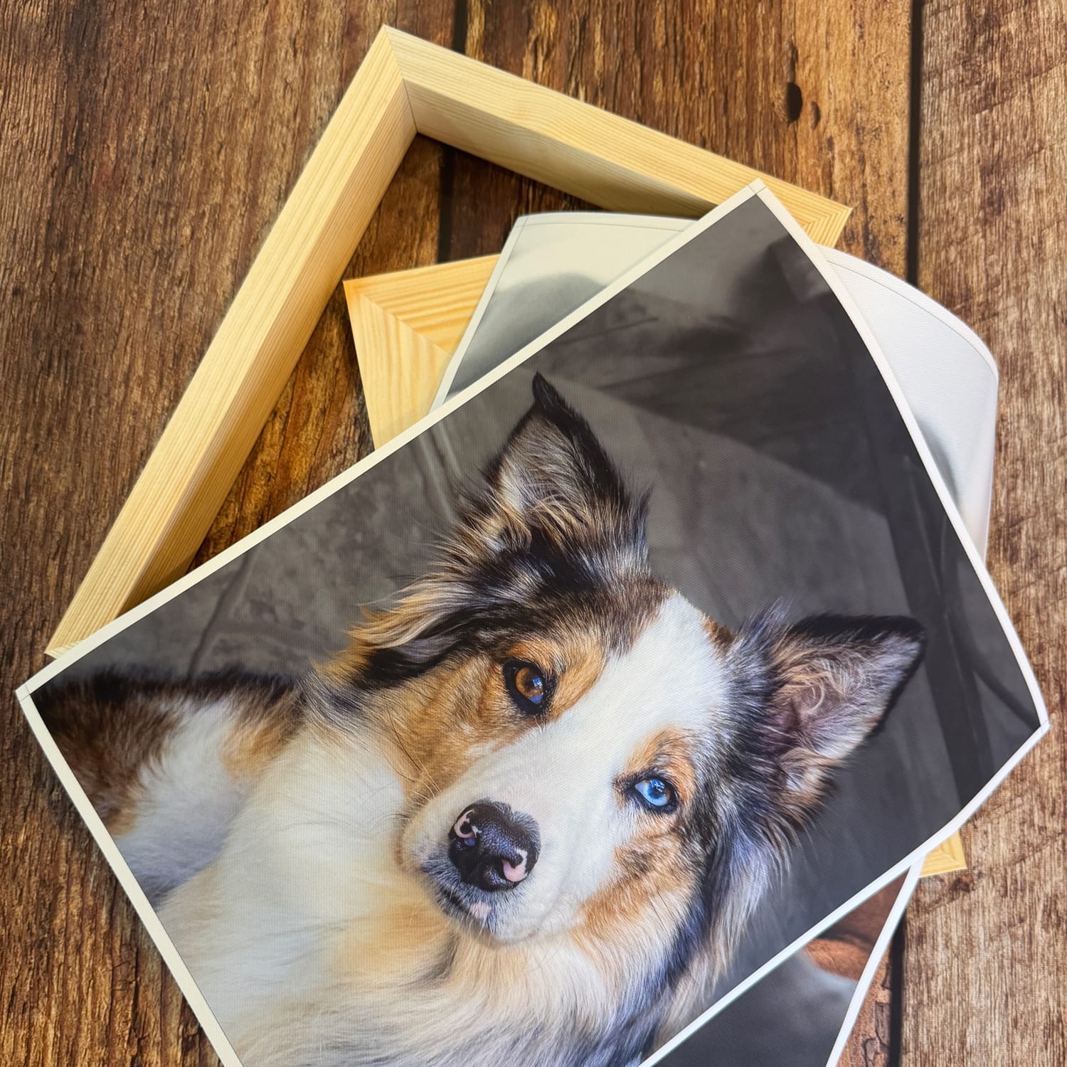Solid pine stretcher frames and flexible printed canvas material