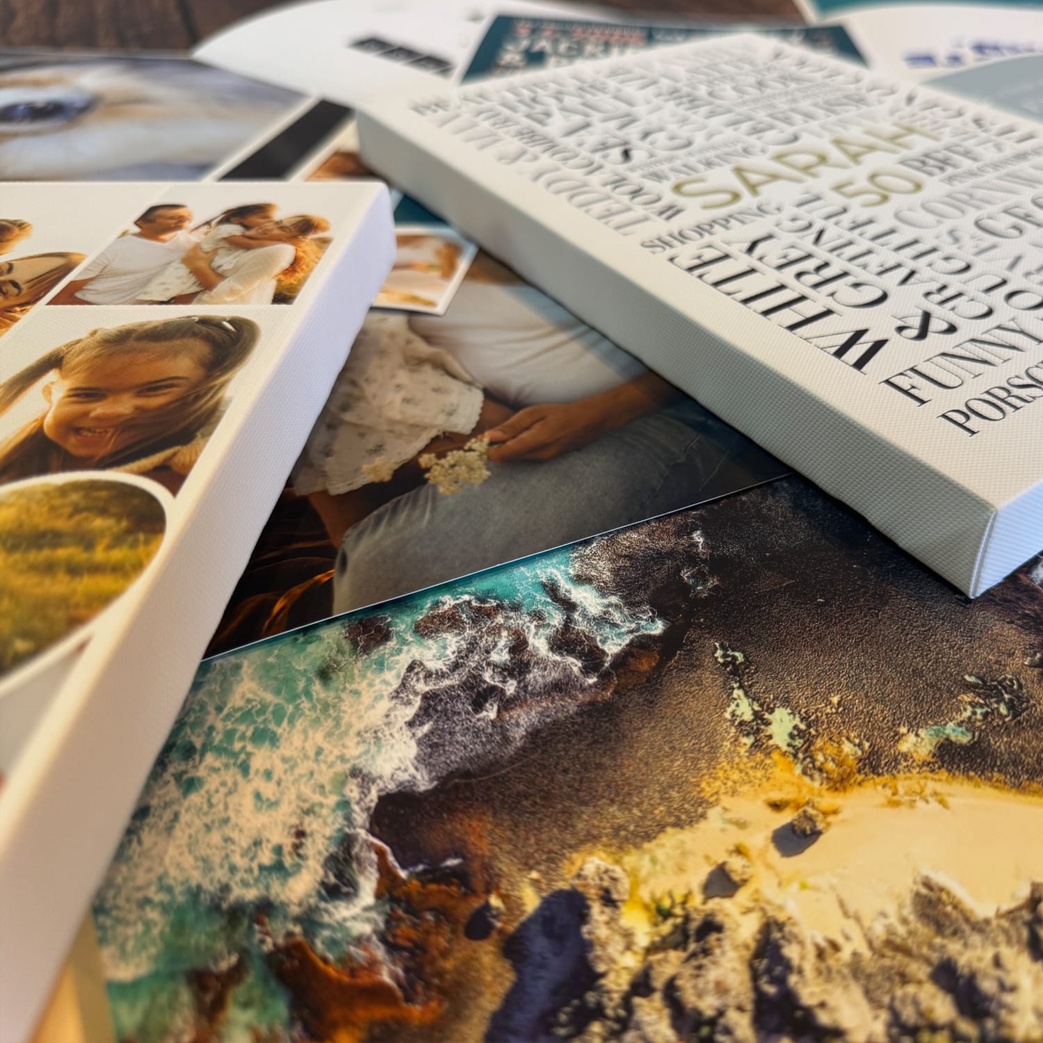 Photo collage and Word Art canvases alongside photographic posters for the mixed-print 3 for 2 offer
