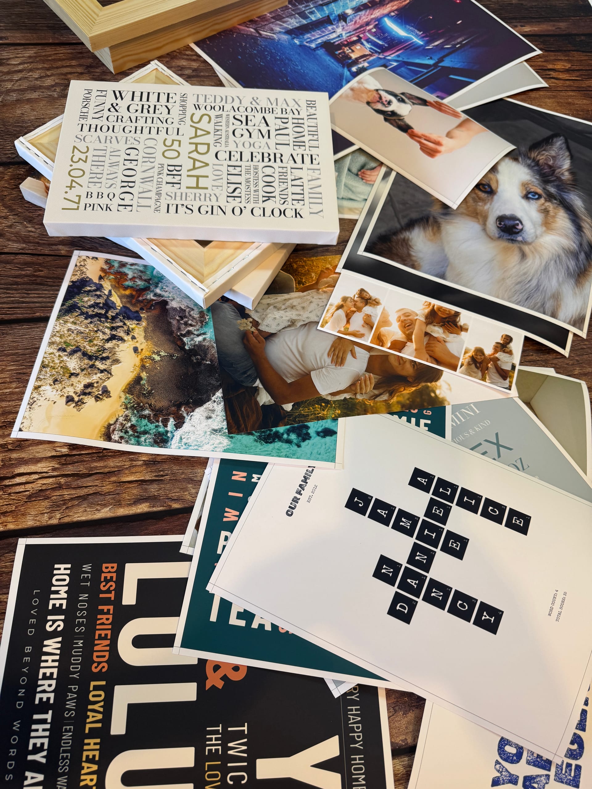 Genuine YI2C Canvas, Poster, Collage and Word Art prints photographed together in the workshop
