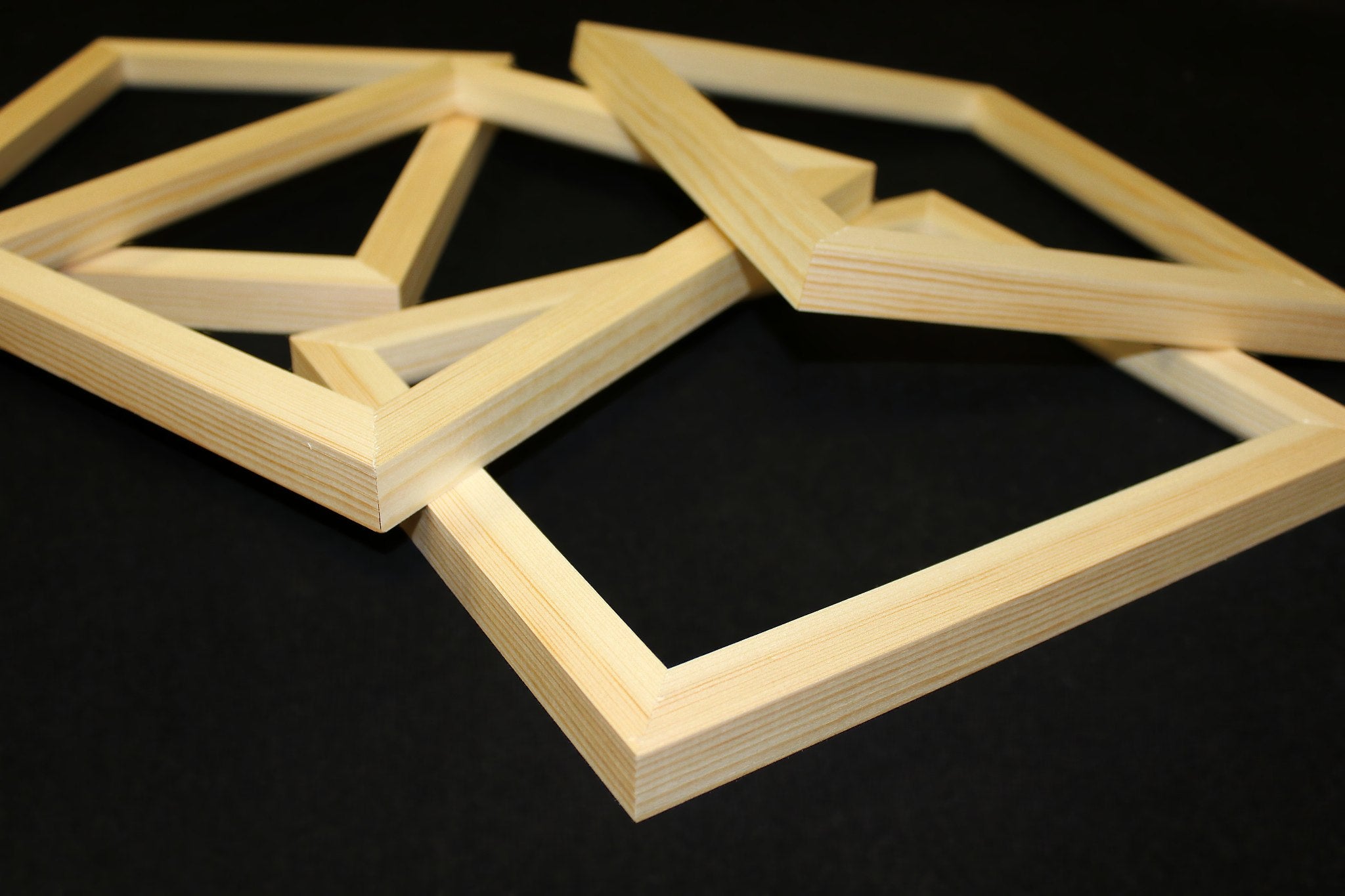 Solid pine stretcher frames showing the timber and corner construction