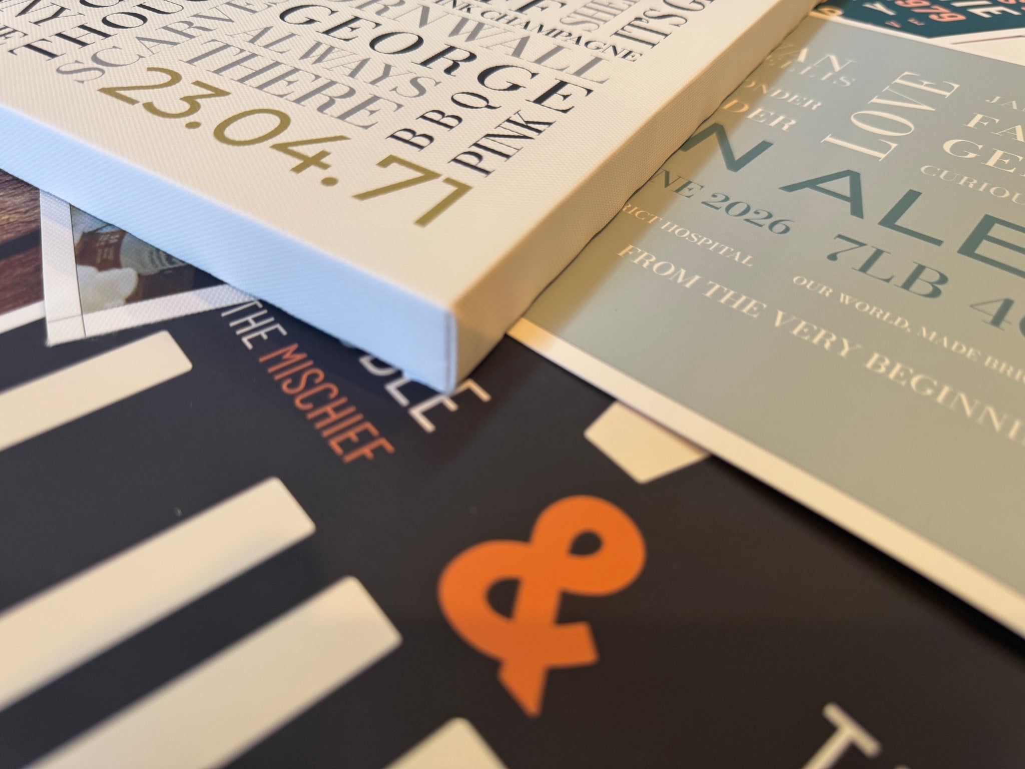 Close view of canvas texture and crisp Word Art poster edges