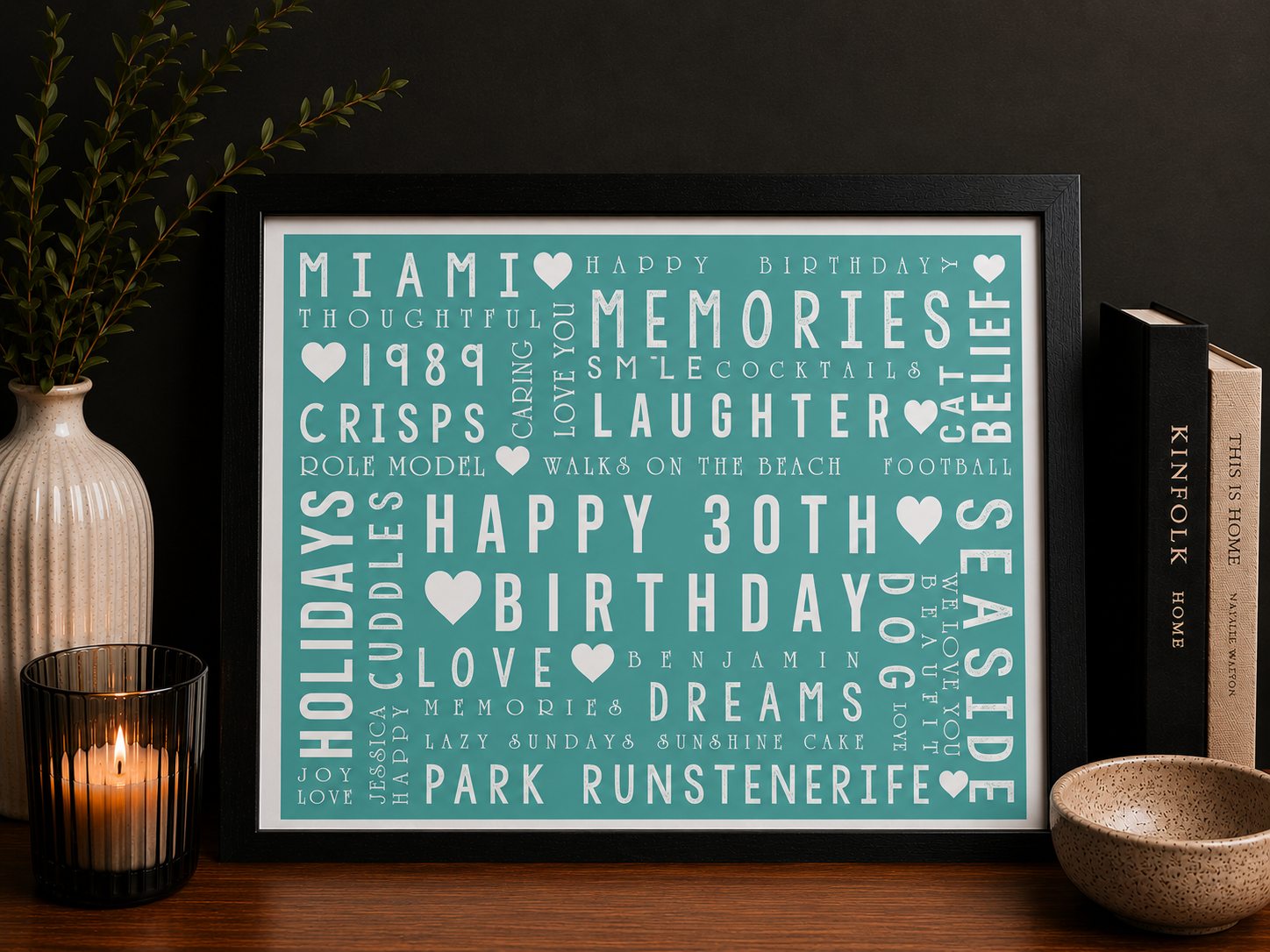 Colourful birthday Word Art print made from personal words