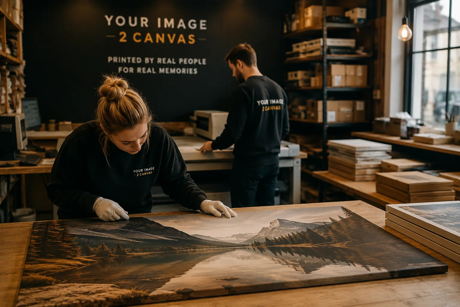 The YI2C team producing personalised photographic prints