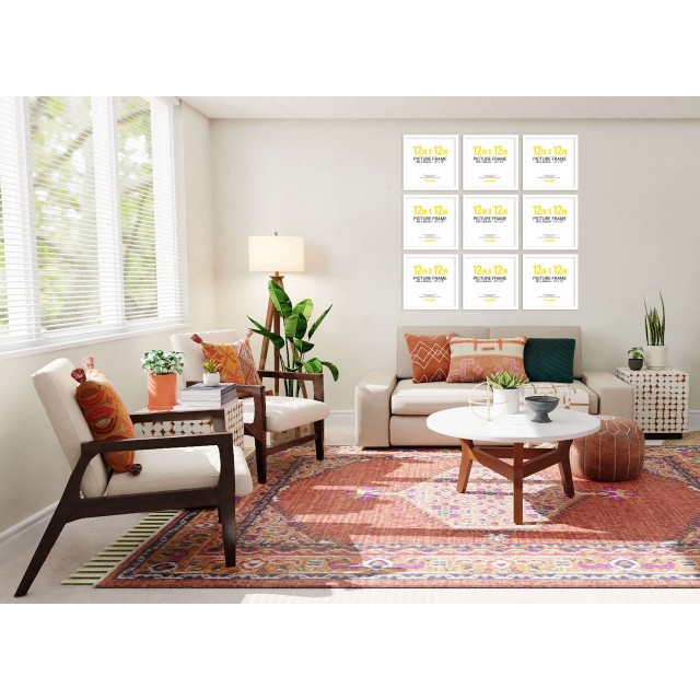 White Frame Gallery Wall, Set of Nine 12inch x 12 inch 
