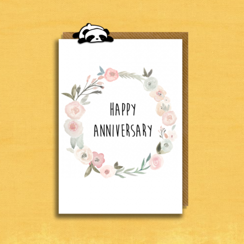 Happy Anniversary Card - Floral Wreath