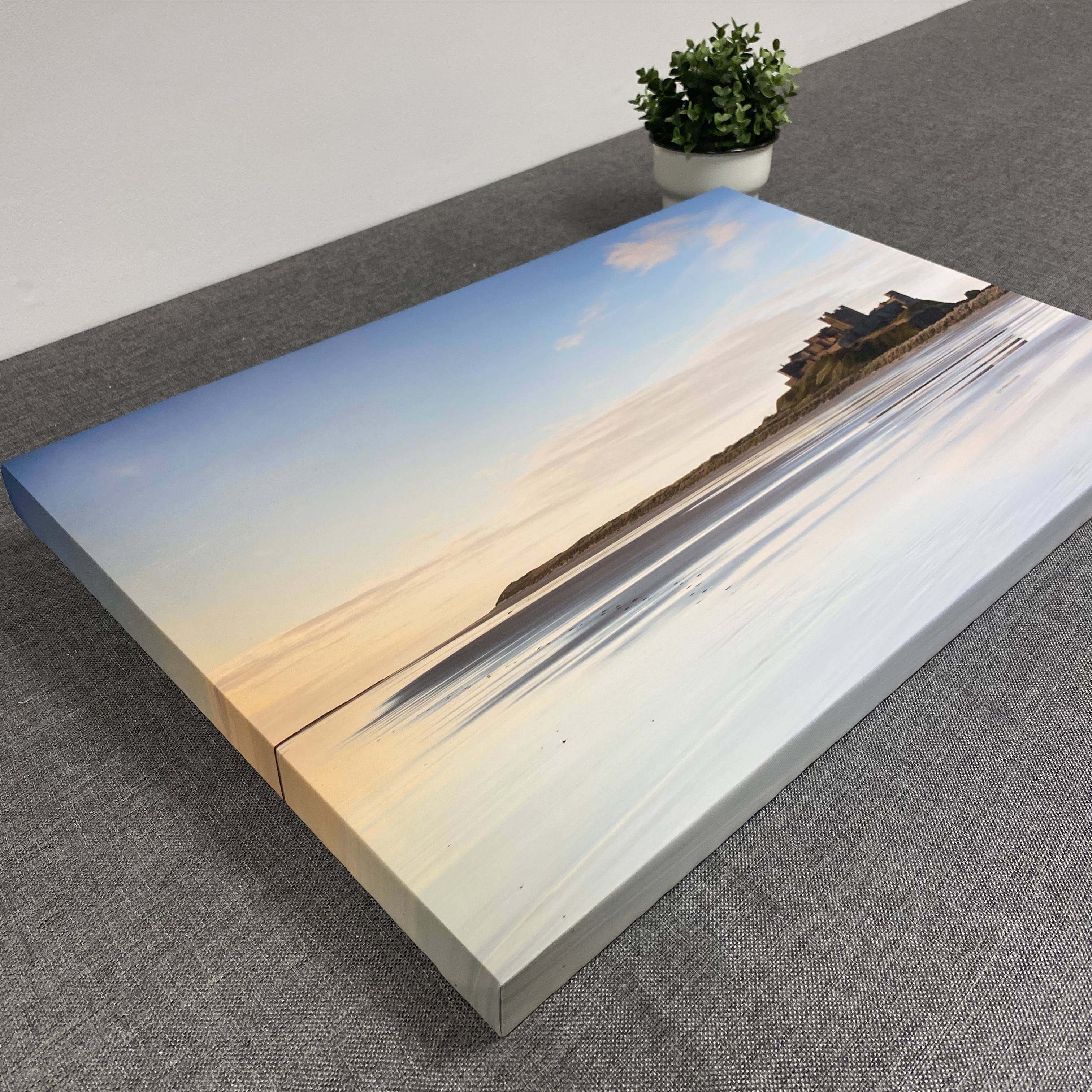 Beautiful hand made personalised canvas photo print of a beach shot for an affordable price with free next day delivery 