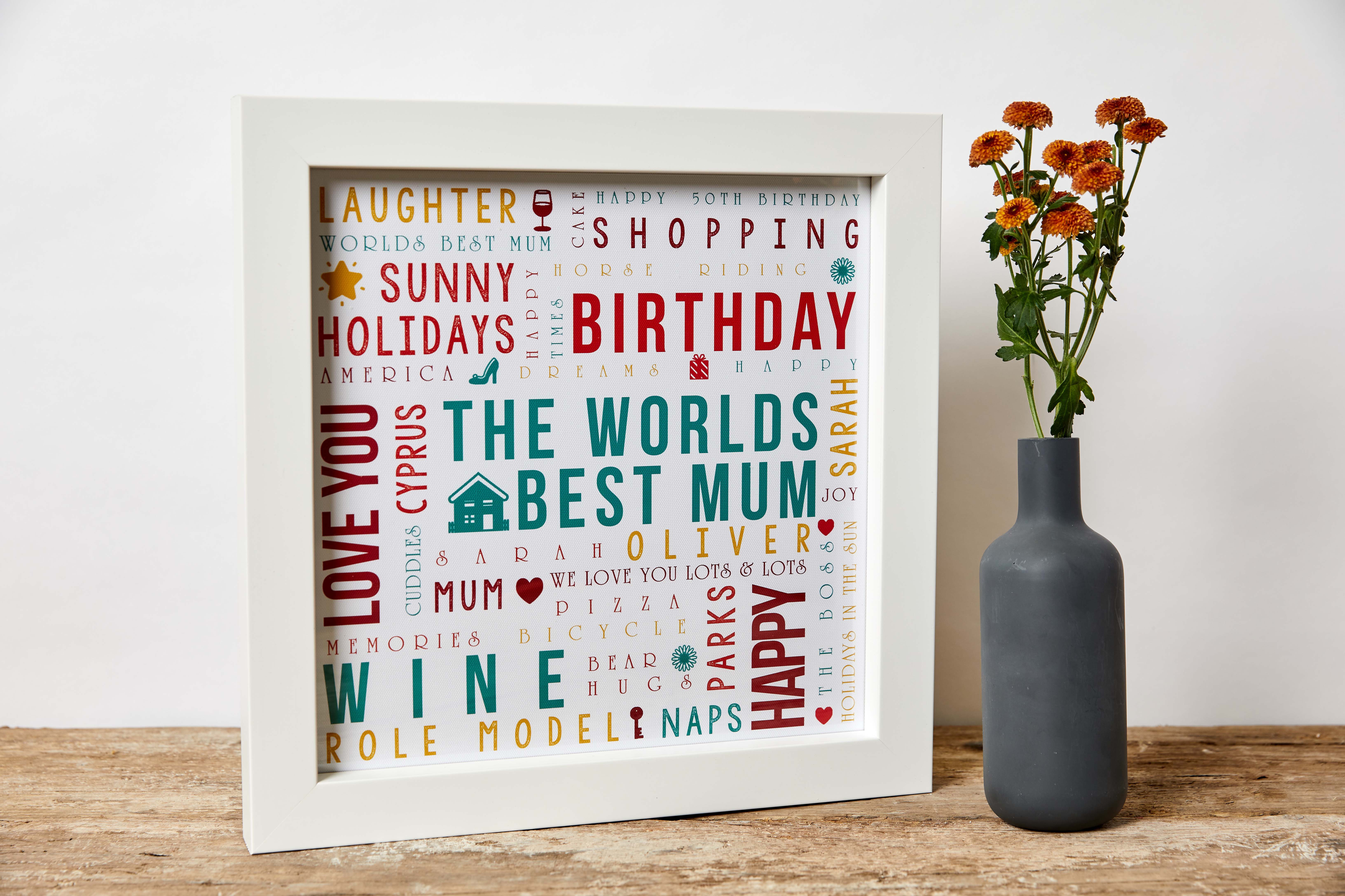 Thoughtful gift for your loved ones to show them how much they mean to you by creating a personalised typography canvas print using all the words that remind you of them