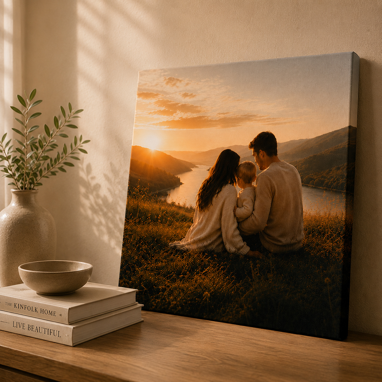 Close up canvas print displayed on a table