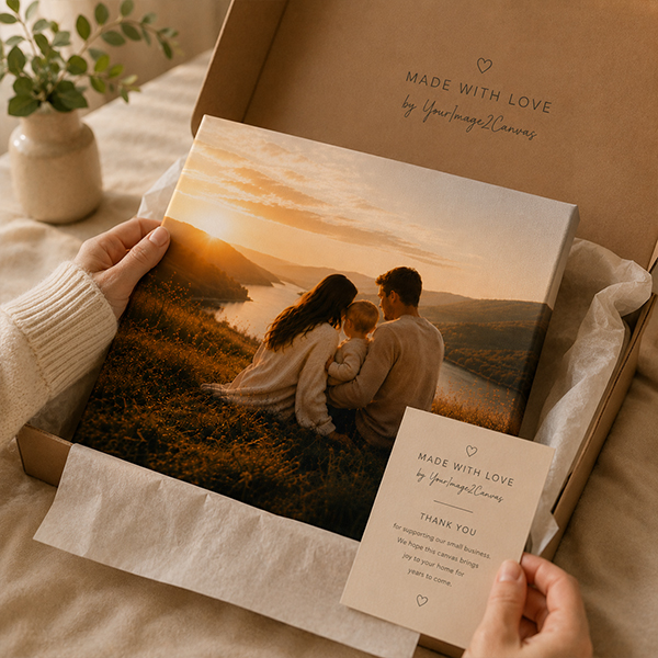 Canvas print gift unboxing