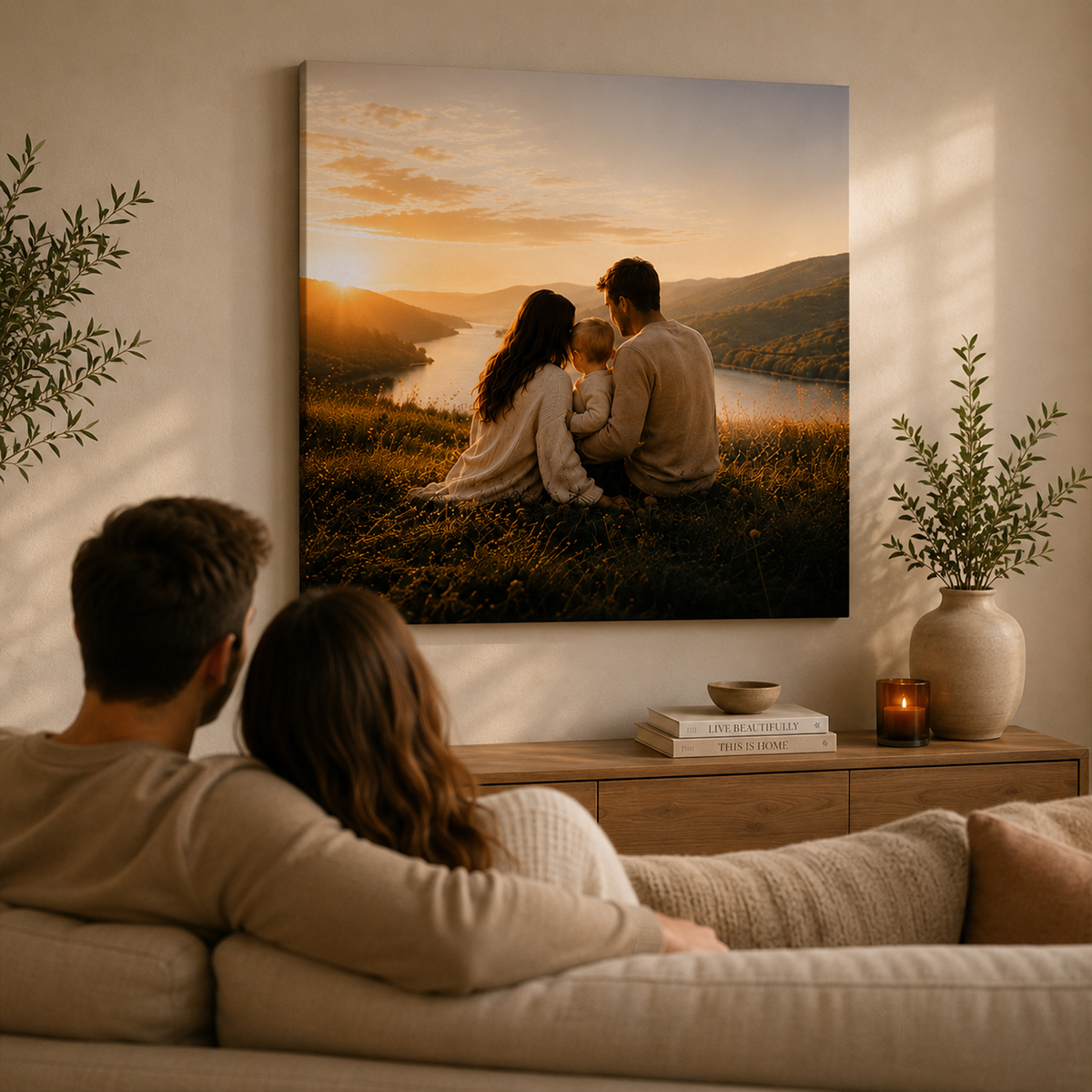 Canvas print displayed in a living room