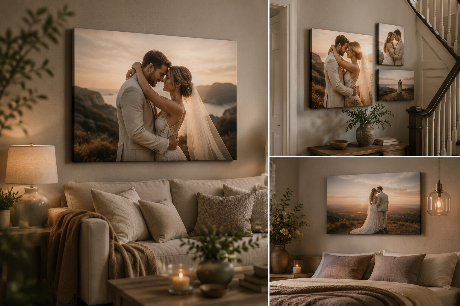 Wedding canvas prints displayed in real homes