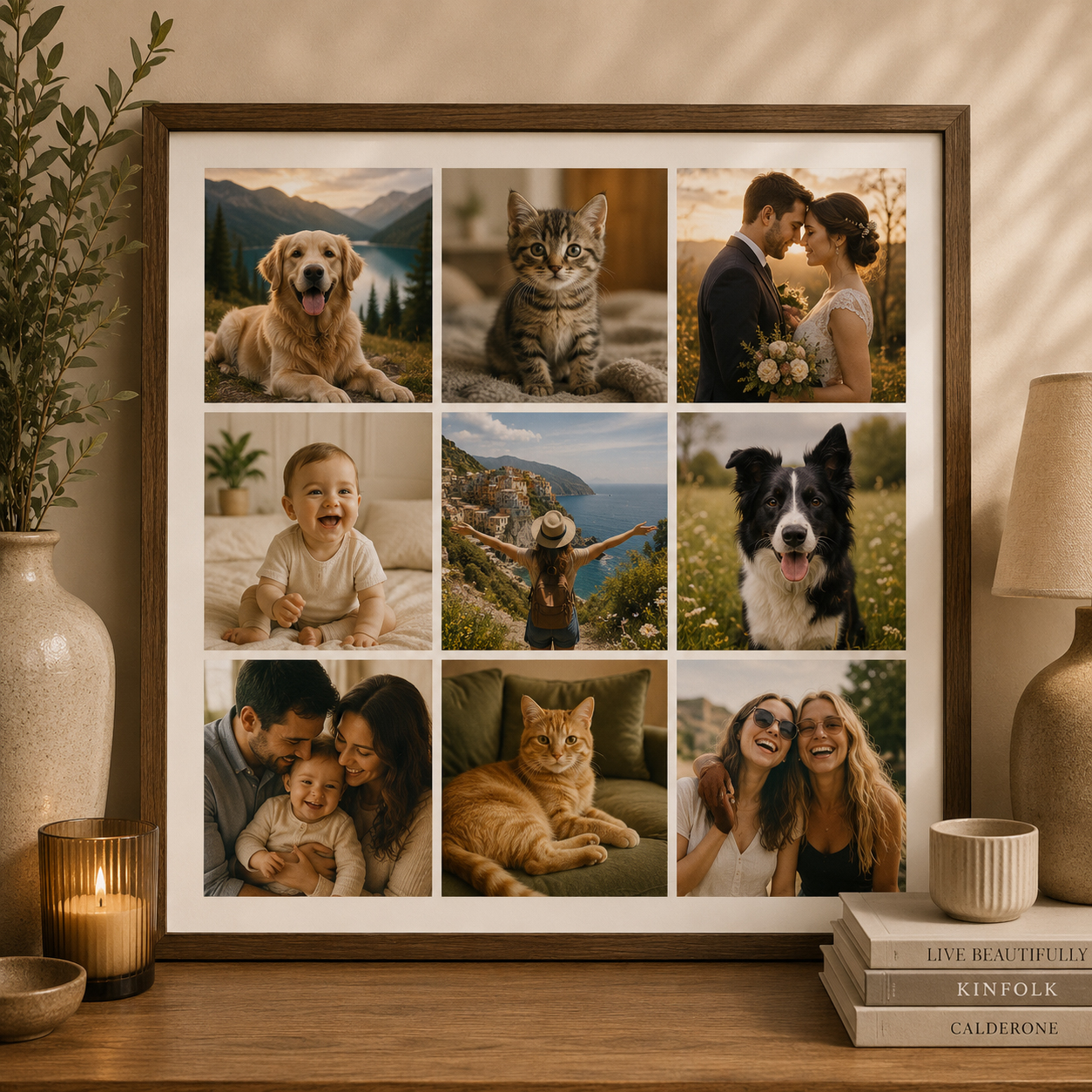 Nine photo square collage print layout