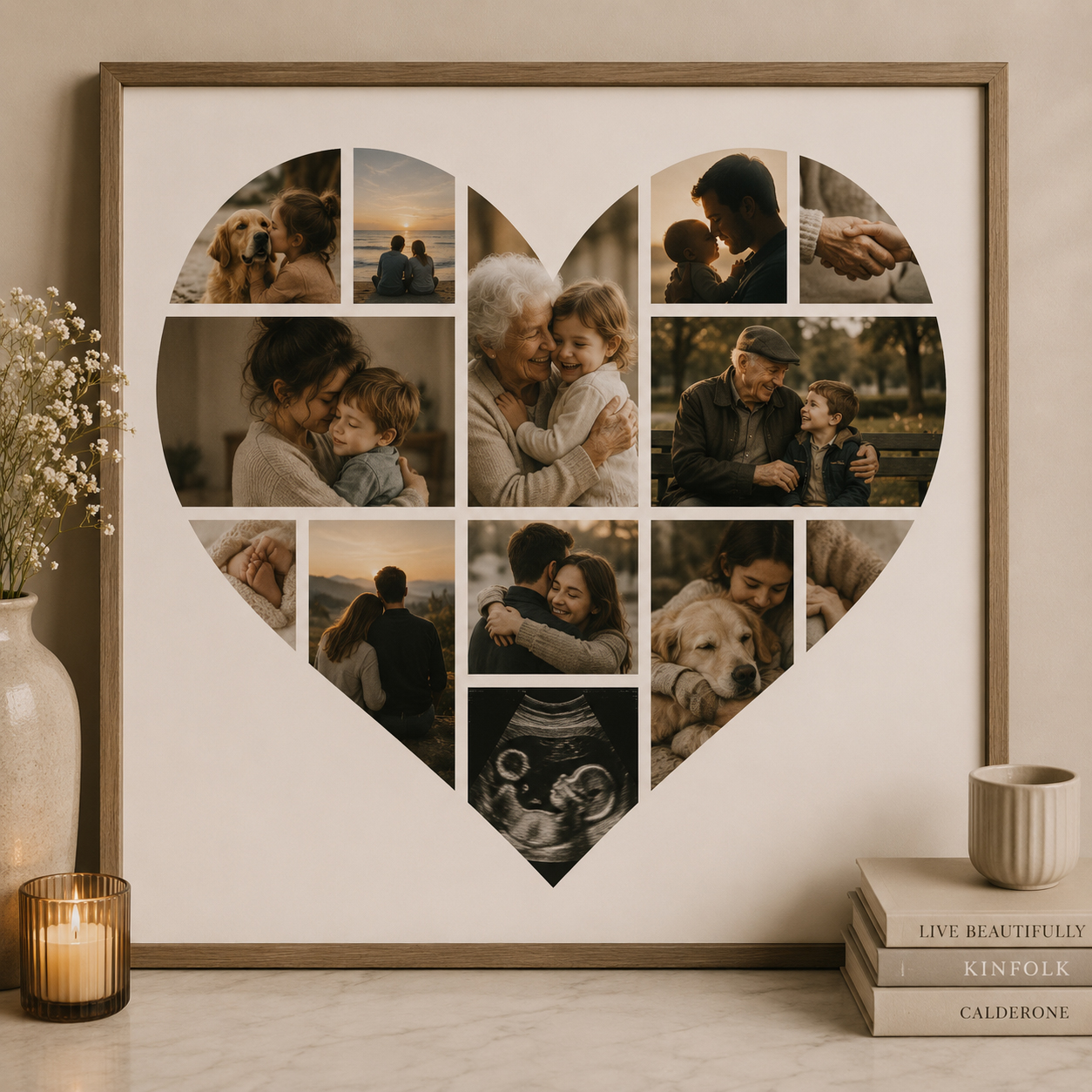 Heart shaped photo collage print layout