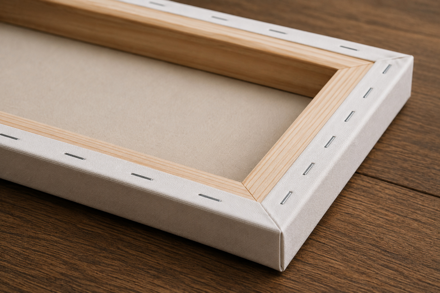 Hand stretched canvas detail with pine frame and precision finishing