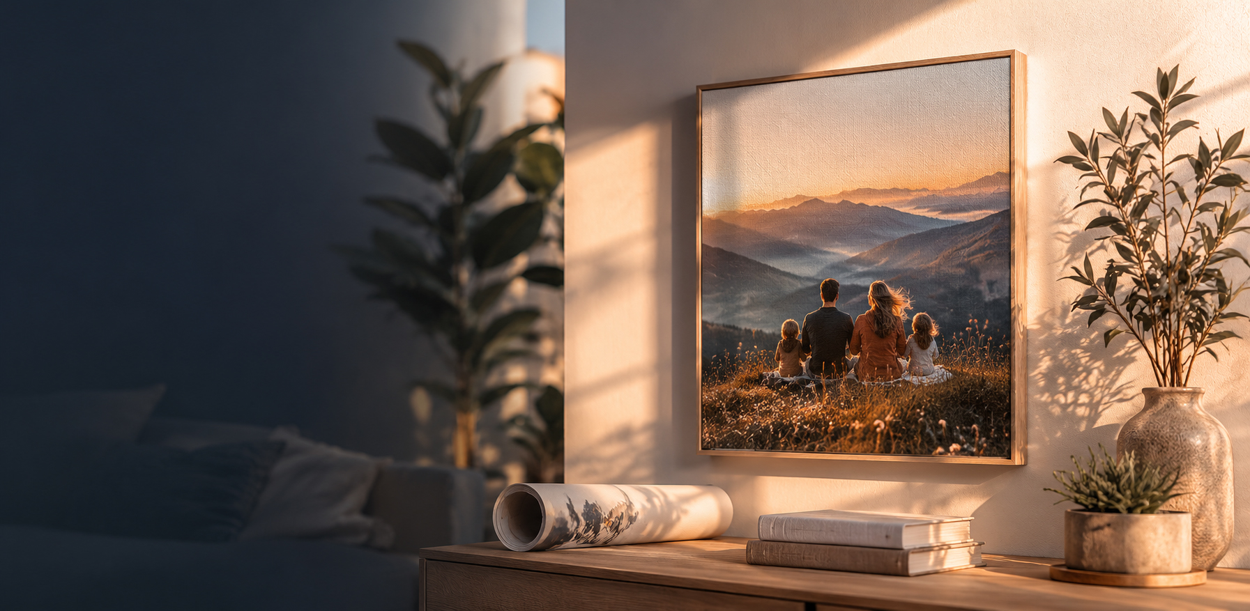 Premium matte canvas print displayed in a warm real home