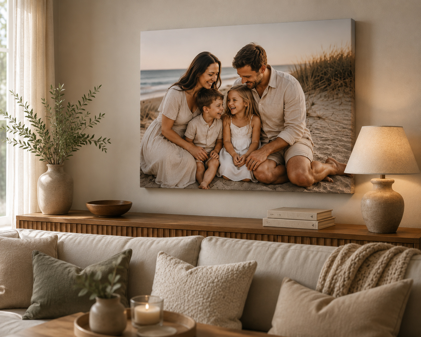 Family canvas print in a customer home