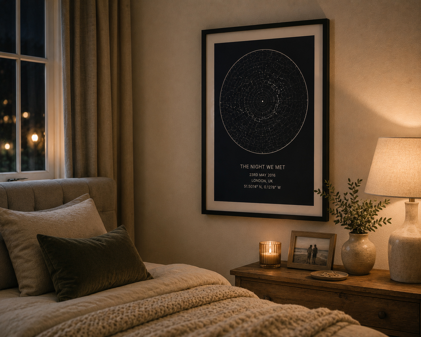 Star map print in a bedroom