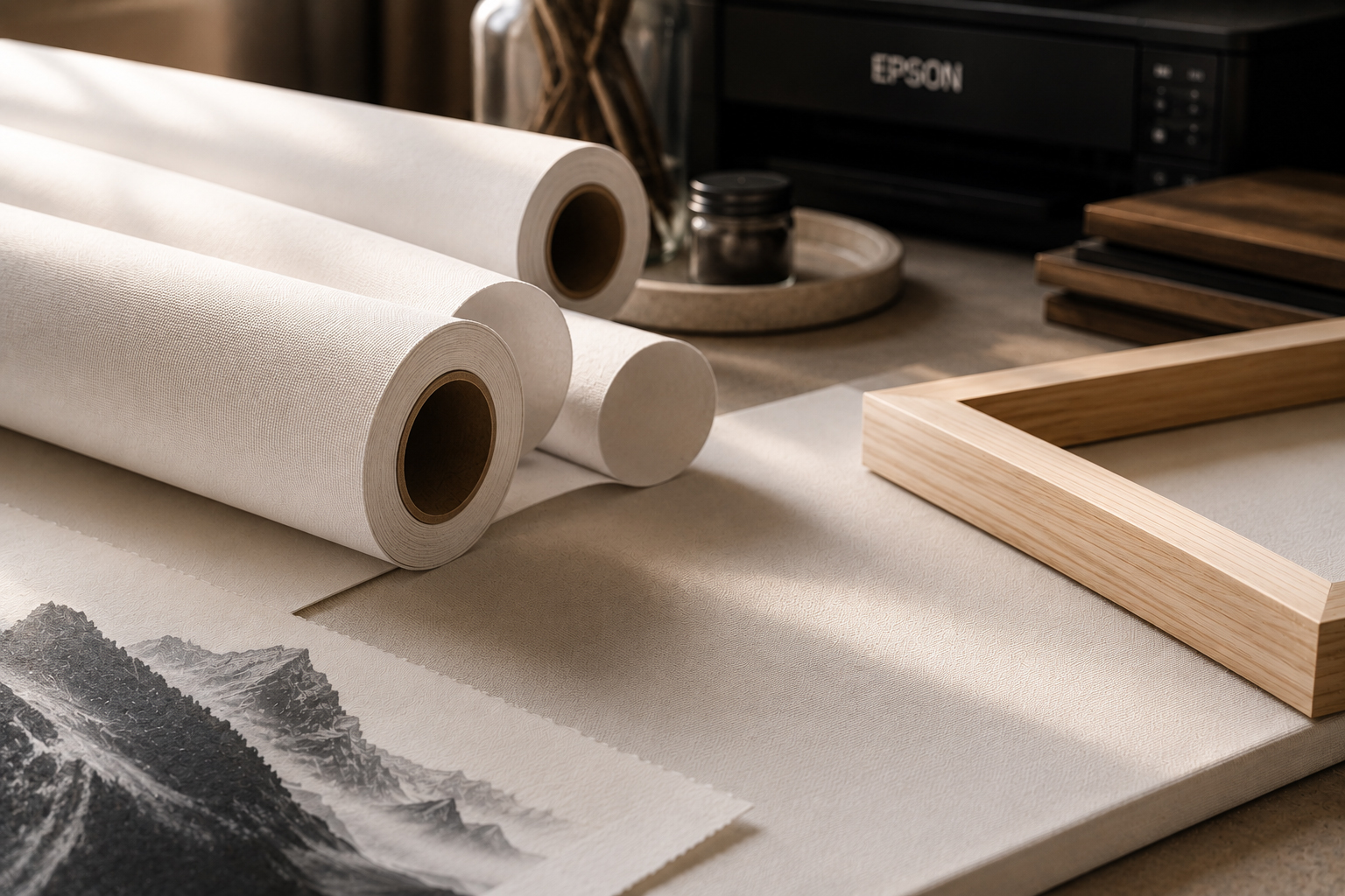 Bright white matte canvas rolls and premium print materials