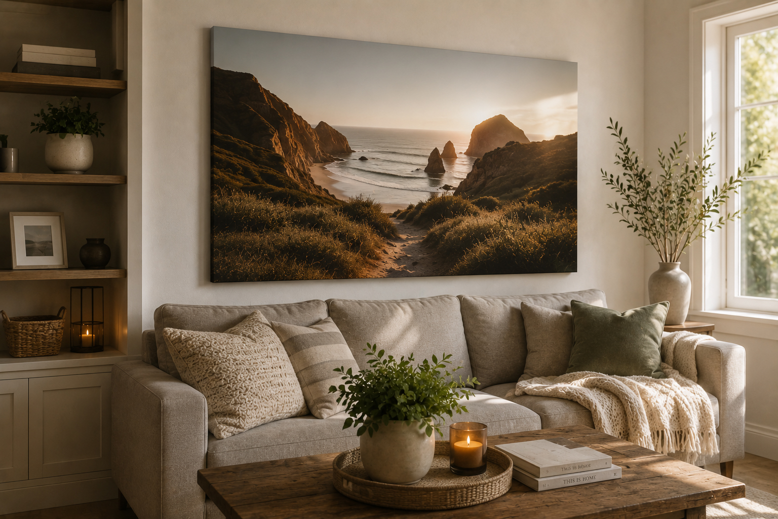 Family canvas print displayed in a real home