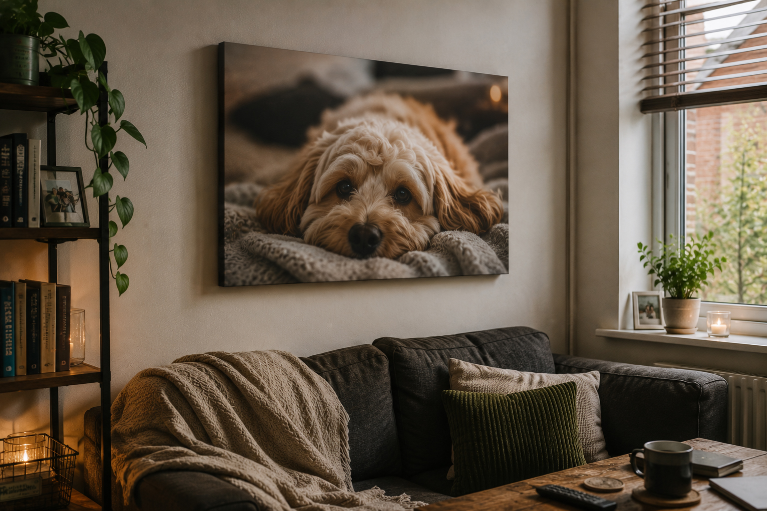 Pet canvas print displayed in a real home