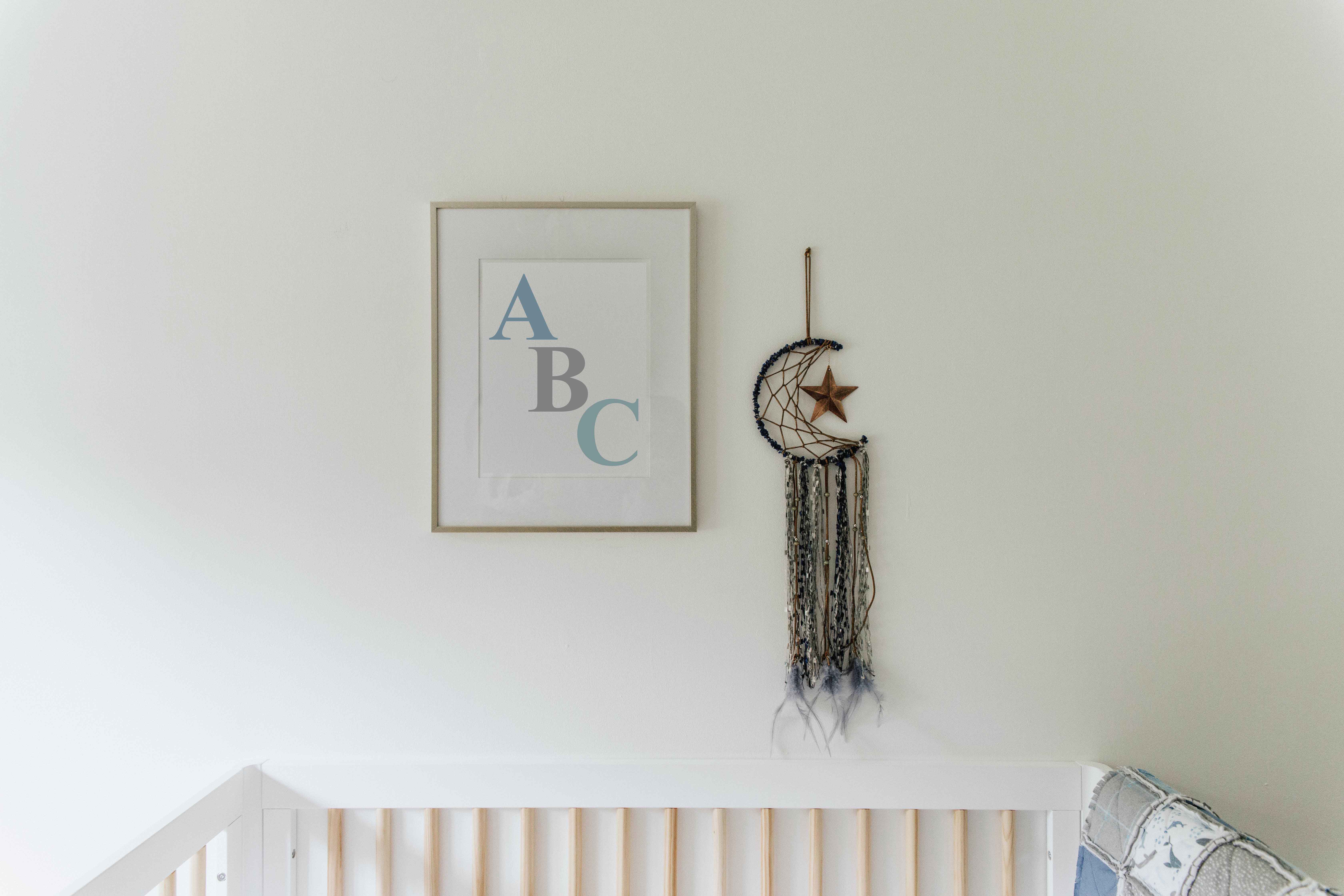 Framed print with alphabet ABC artwork for babys room