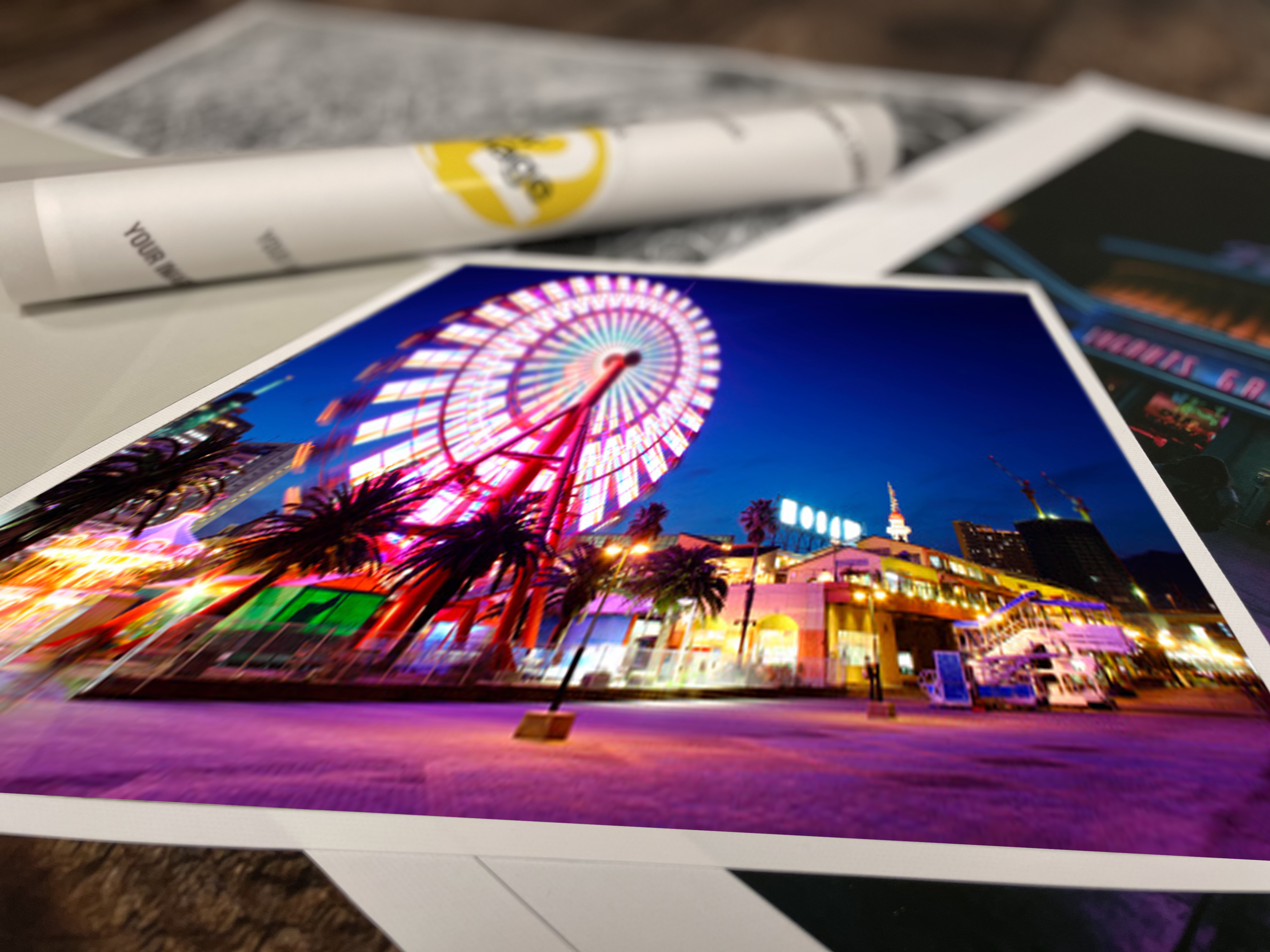 Colourful personalised poster print of a nightime fair ground for an affordable price 