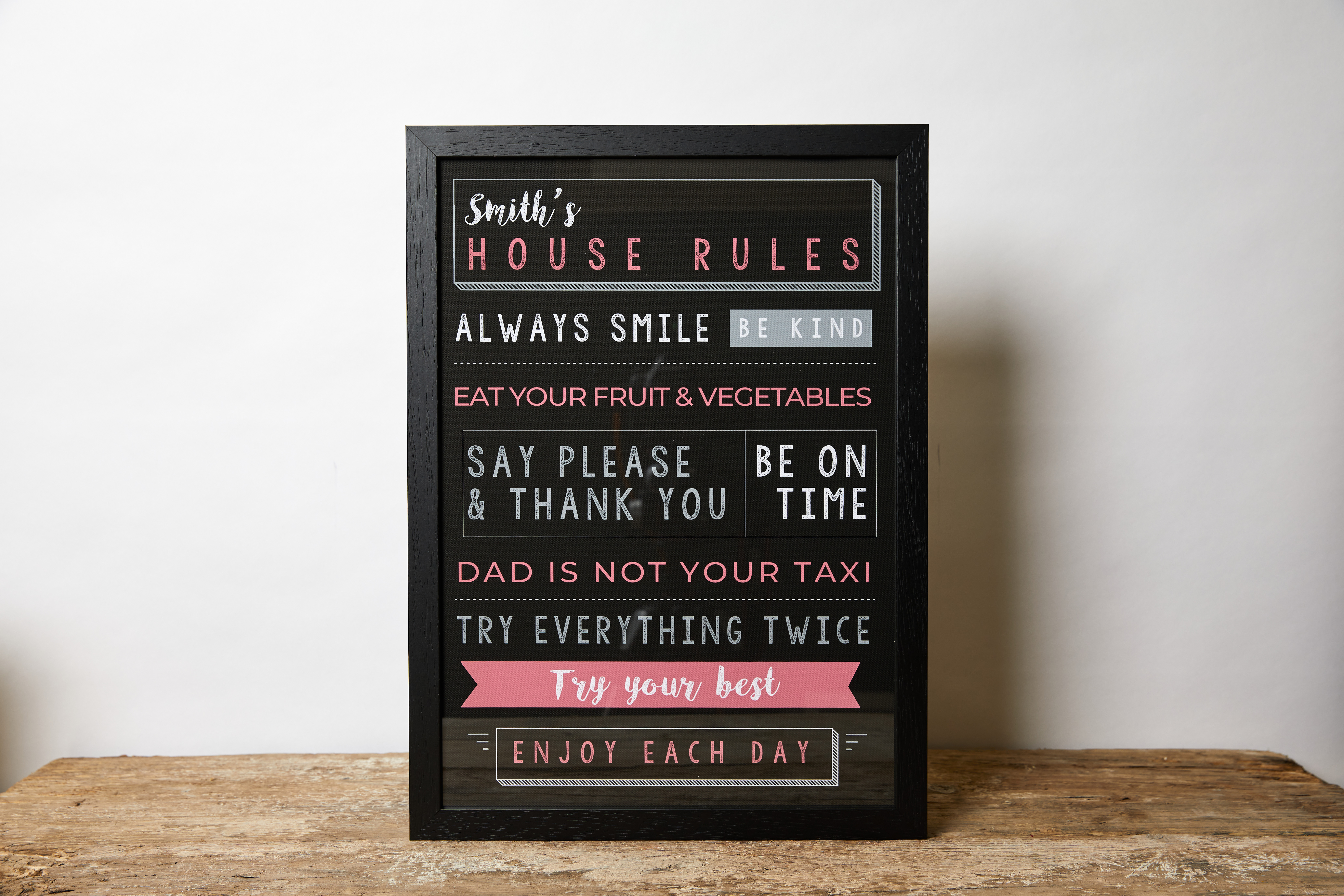 Create your own personalised word art list for your home and print it onto canvas, poster or frame your own custom list of house rules, things you are thankful for or create a list of things your friends and family love that would make the perfect gift!