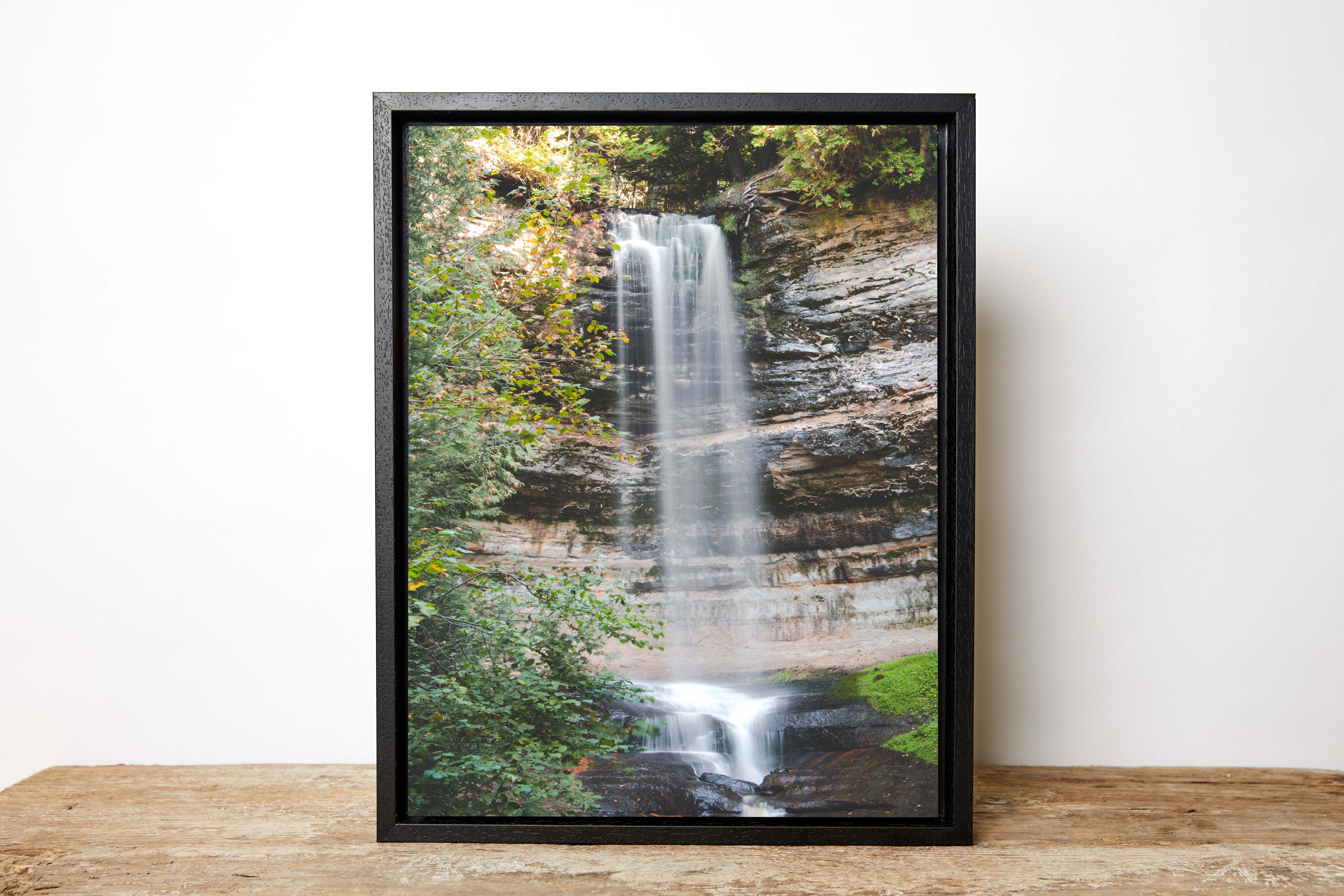 Personalised calming custom canvas box frame of waterfall that comes in black, white or dark wood frame