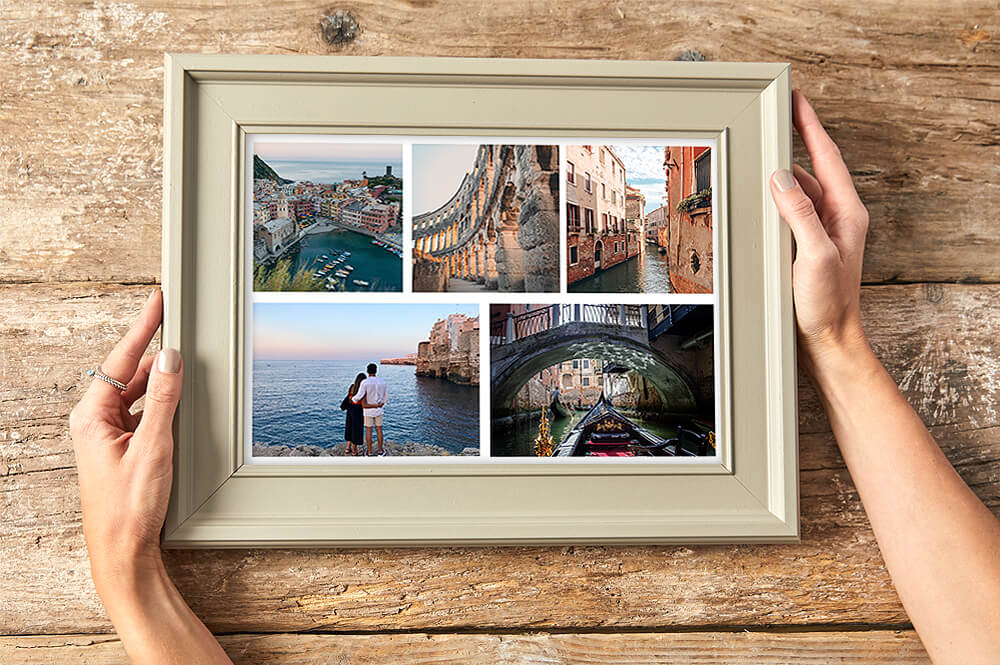 Create a personalised collage photo print and frame in cream